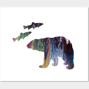 Bear and salmon Posters and Art